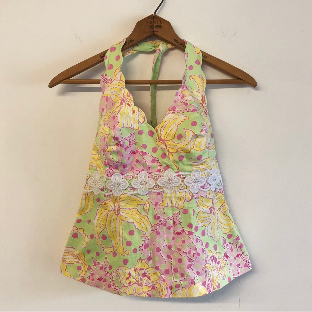 Lilly Pulitzer Horse Print Scalloped Halter Top